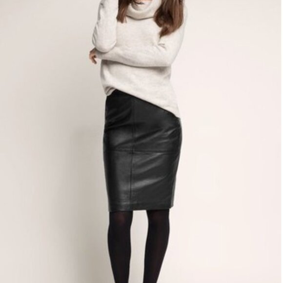 Zara Woman Black Leather Pencil Skirt Straight Lined Soft Office Size Large - Picture 3 of 16
